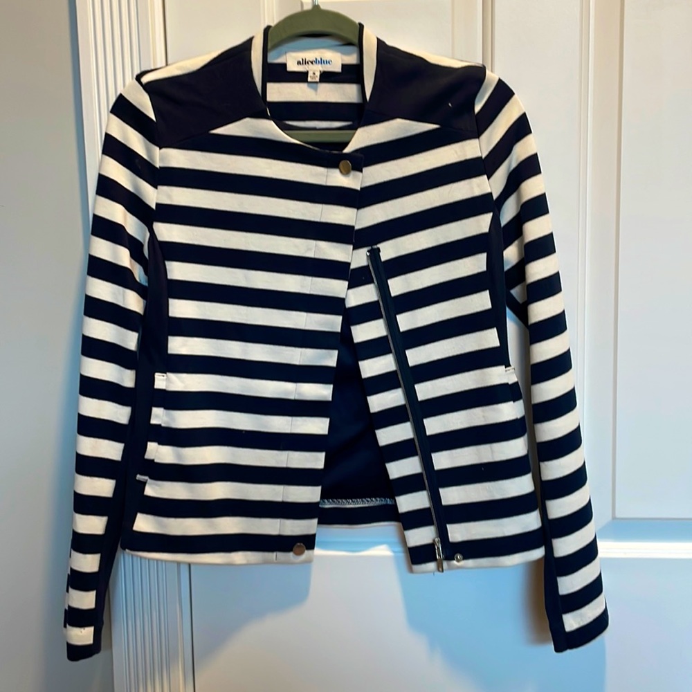 Navy and white knit striped blazer size small
